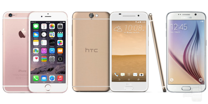 مقایسه گوشی های هوشمند HTC One A9 ،Apple iPhone 6s و Samsung Galaxy S6 - تکفارس 