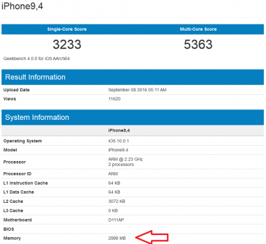 بنچمارک Geekbench تایید کرد: آیفون ۷ پلاس ۳ گیگابایت حافظه رم دارد - تکفارس 