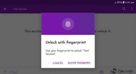 افزایش امنیت نسخه اندروید OneNote با استفاده از اثر انگشت - تکفارس 