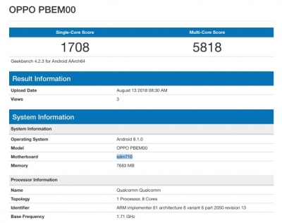 گوشی Oppo R17 Pro به همراه تراشه Snapdragon 710 در بنچمارک Geekbench رویت شد - تکفارس 