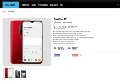 مشخصات OnePlus 6T و قیمت آن لو رفت - تکفارس 