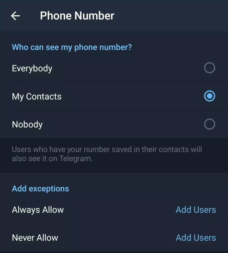 نحوه‌ی مخفی کردن شماره‌ی تلفن در تلگرام