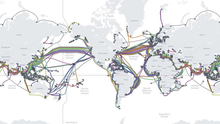 نقشه کابل‌های اینترنت زیر آب