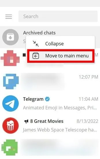 مخفی کردن چت تلگرام